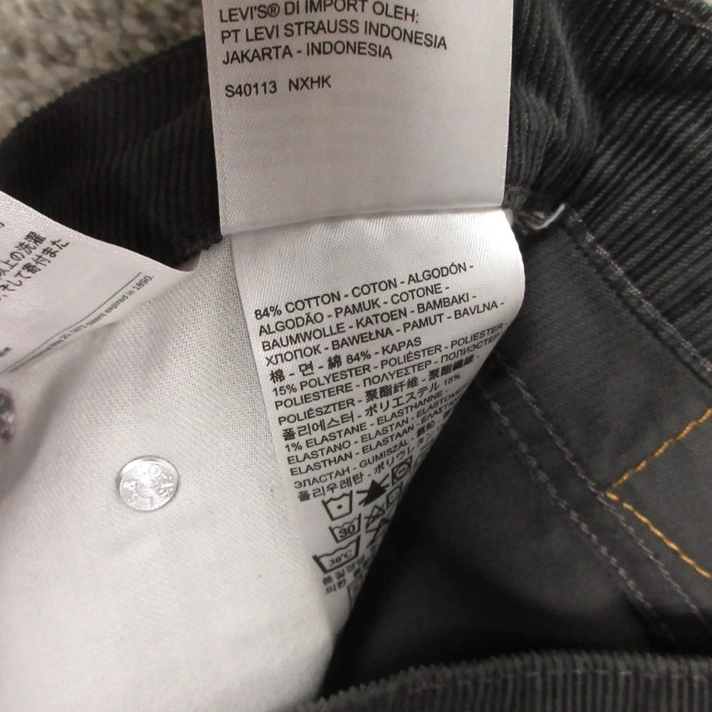 Levis Pants Mens 30x32 Charcoal 513 Slim Straight Corduroy 5 Pocket Chinos